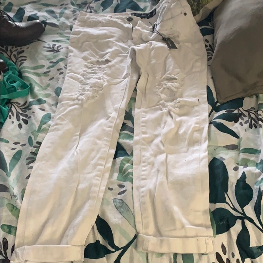 White ripped jeans